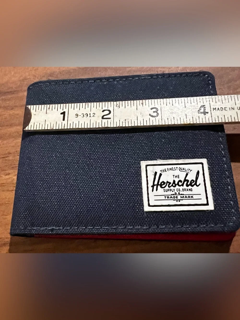 Herschel Supply Co. Original Canvas Roy RFID Bifold Navy Wallet Red Interior